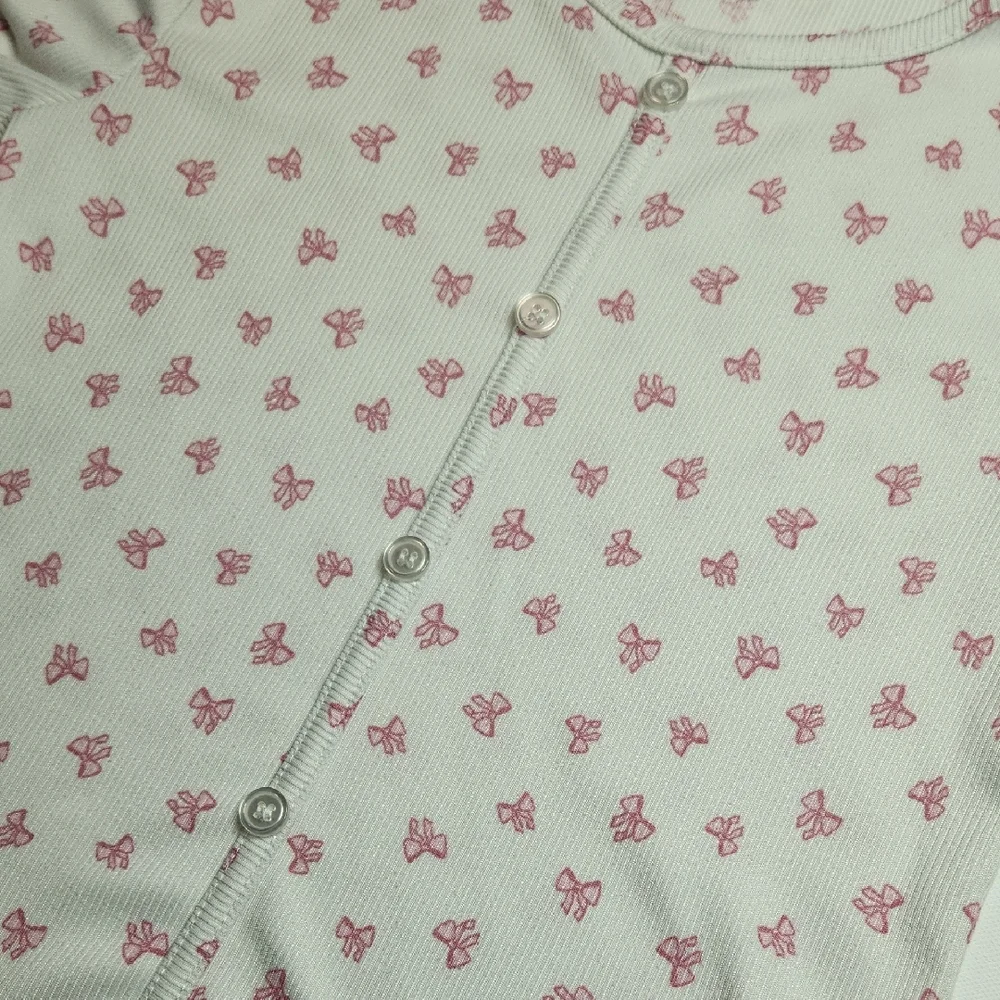 Glitter Girl Girls L 10/12 White Pink Bow Print Button Front Short Sleeve Top